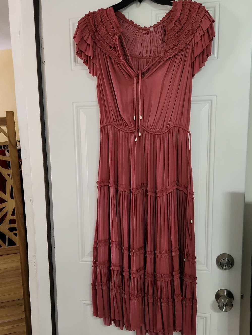 Elie Tahari Rosewood Tiered Maxi Dress with Ruffle Yoke